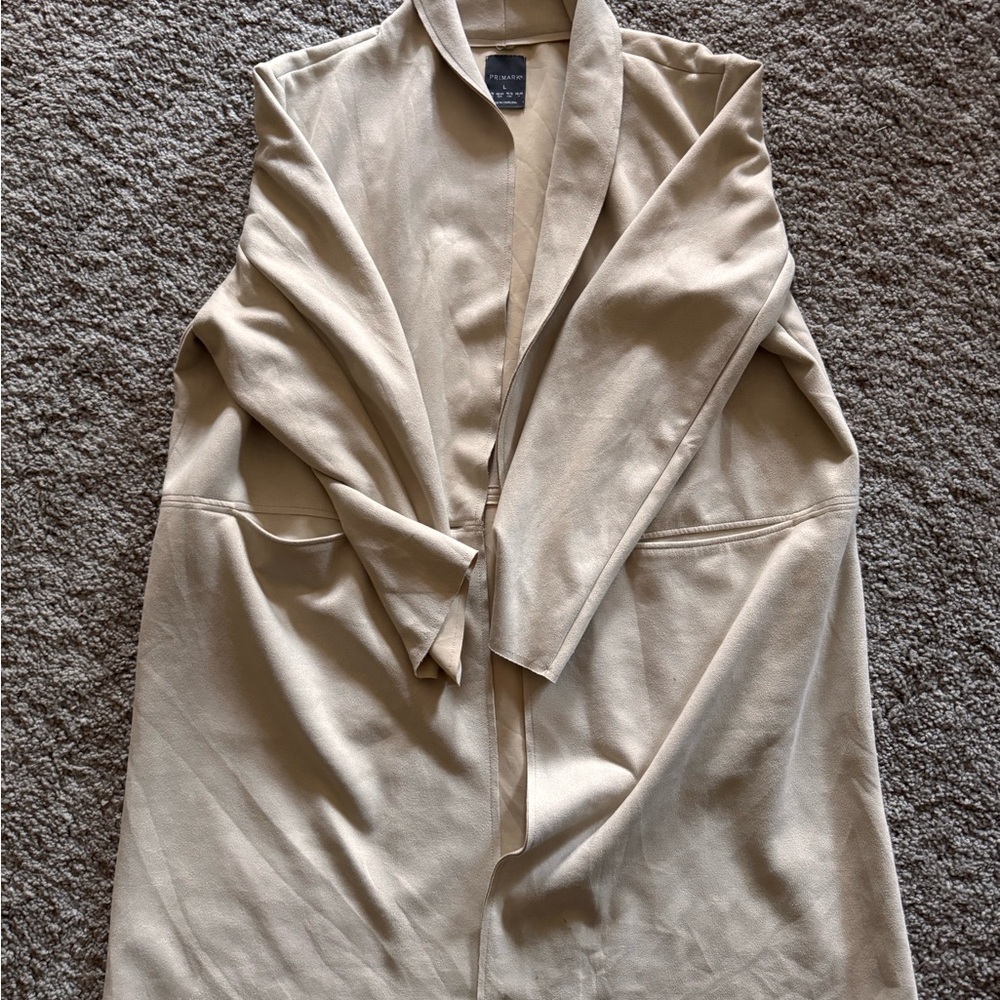 Beige Open Front Cardigan